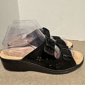 Fly Flot Women’s Black Anatomic Italian Suede Sandals EU 38 US 7-7.5